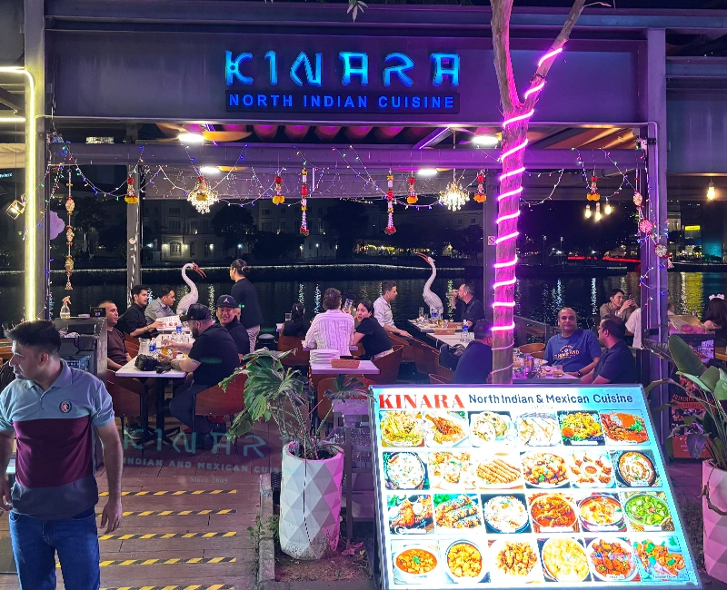 Restaurant window view of Singapore street